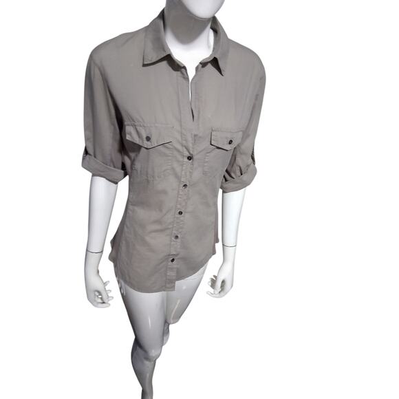 James Perse Womens 3 Large Roll Tab Contrast Panel Luxury Prep Old Money Shirt - Picture 3 of 13